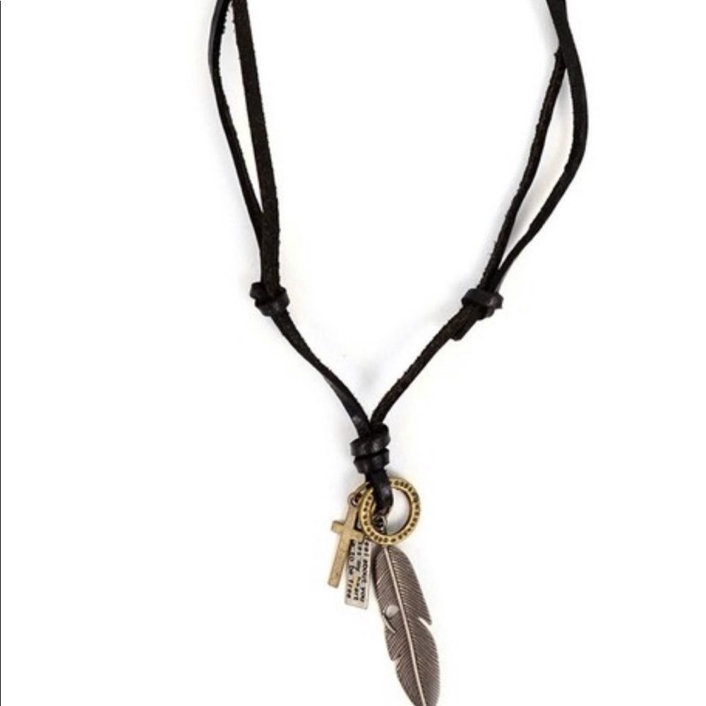 Genuine leather necklace with feather pendant